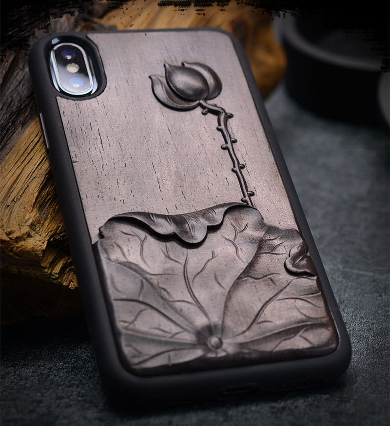 Purple Sandalwood Embossed Retro Anti-fall Mobile Phone Case Cover