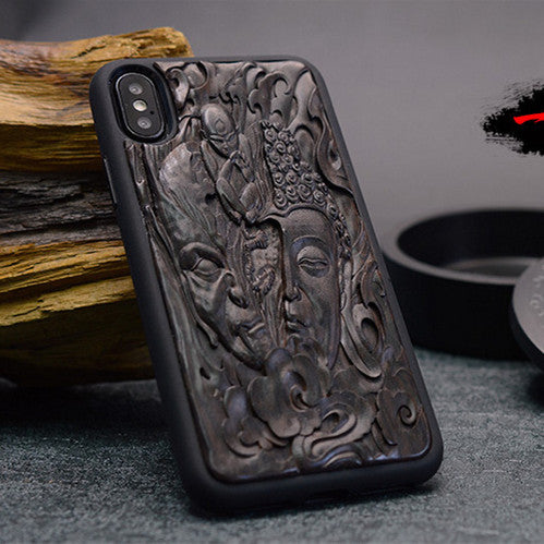 Purple Sandalwood Embossed Retro Anti-fall Mobile Phone Case Cover