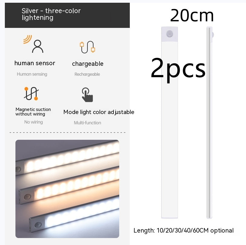Smart Infrared Sensor Lamp Wireless Magnetic Long Cabinet Light With Rechargeable Hallway Wardrobe