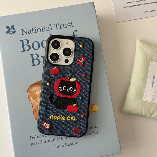 Denim Embroidered Cat Cartoon Phone Case