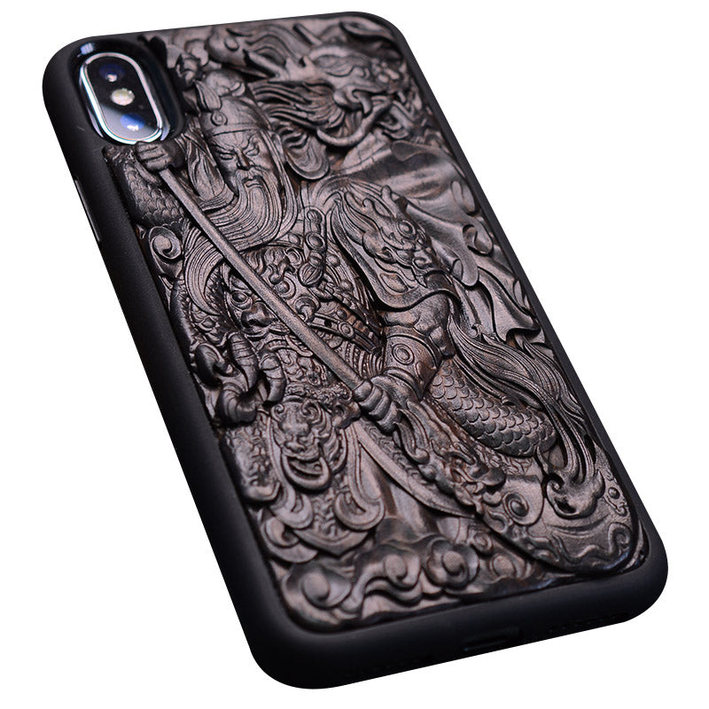 Purple Sandalwood Embossed Retro Anti-fall Mobile Phone Case Cover