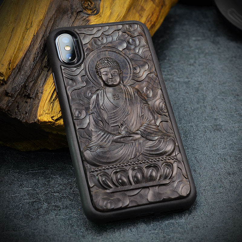 Purple Sandalwood Embossed Retro Anti-fall Mobile Phone Case Cover