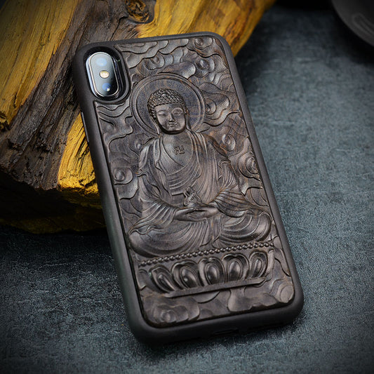 Purple Sandalwood Embossed Retro Anti-fall Mobile Phone Case Cover