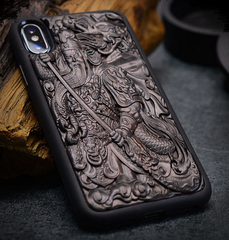 Purple Sandalwood Embossed Retro Anti-fall Mobile Phone Case Cover