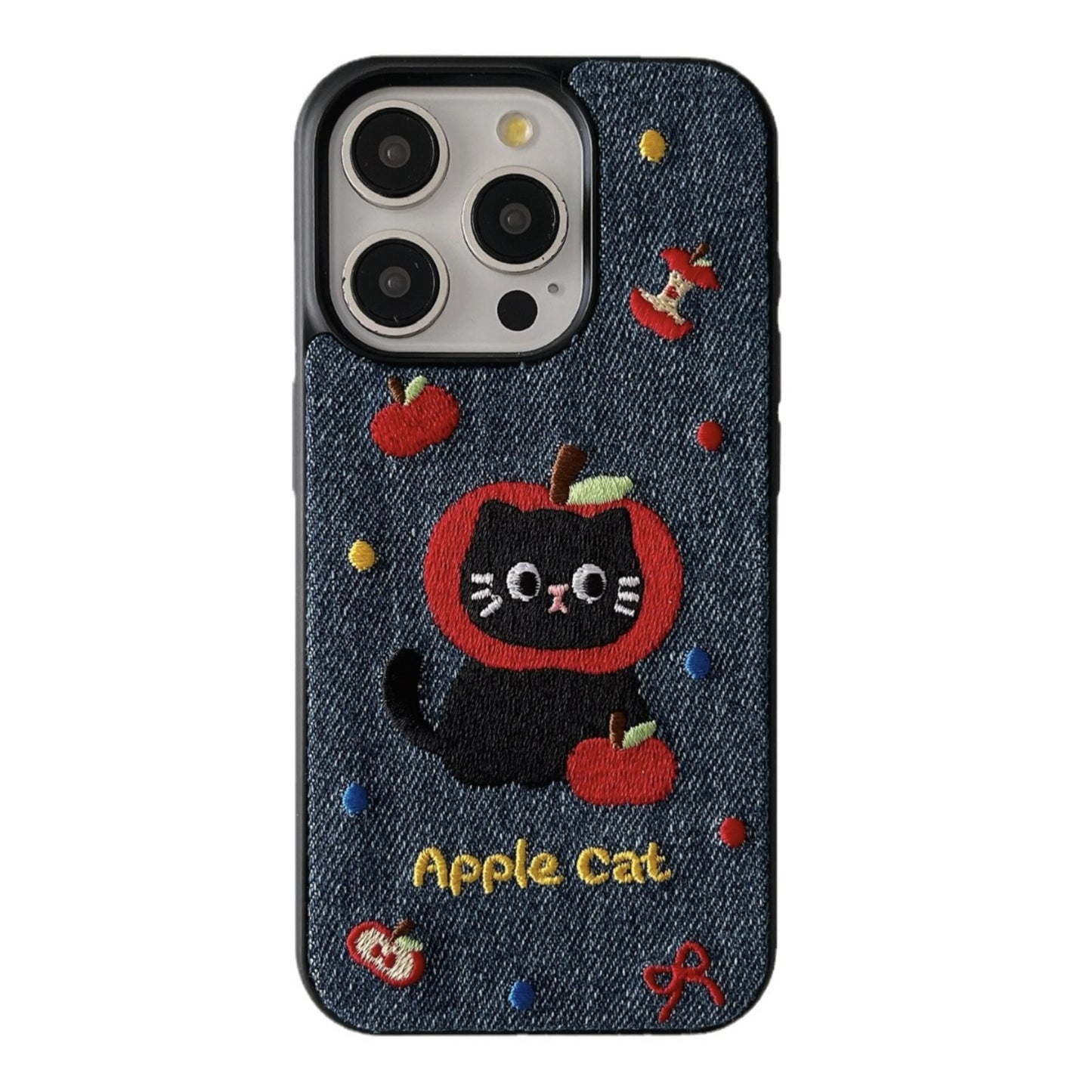 Denim Embroidered Cat Cartoon Phone Case